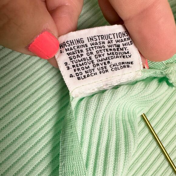 Vintage Mint Green Bodycon‎ Ribbed stretchy mock neck long sleeve top MEDIUM - Picture 4 of 7